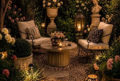 Maximalism garden courtyard