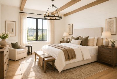 Modern farmhouse master bed