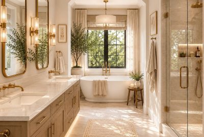 Transitional ensuite bathroom